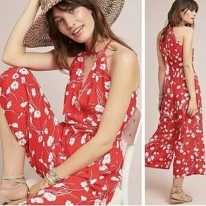 Anthropologie Maeve Andros Floral Red Jumpsuit Size 6